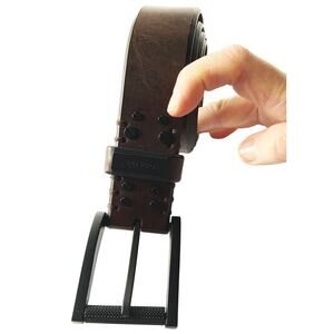 Calvin Klein Brown Leather Belt Black Square Buckle Size 32 Z22